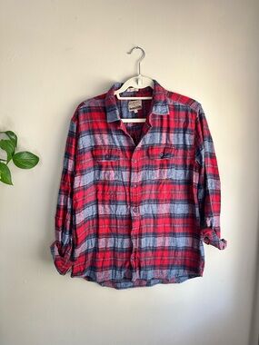 Casual Red and Gray Plaid Button-Down Shirt Free Nature cozy flannel